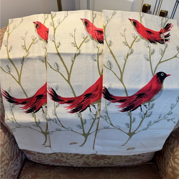 Other - 6 Vintage linen tea towels with red birds cardinals. Never used.